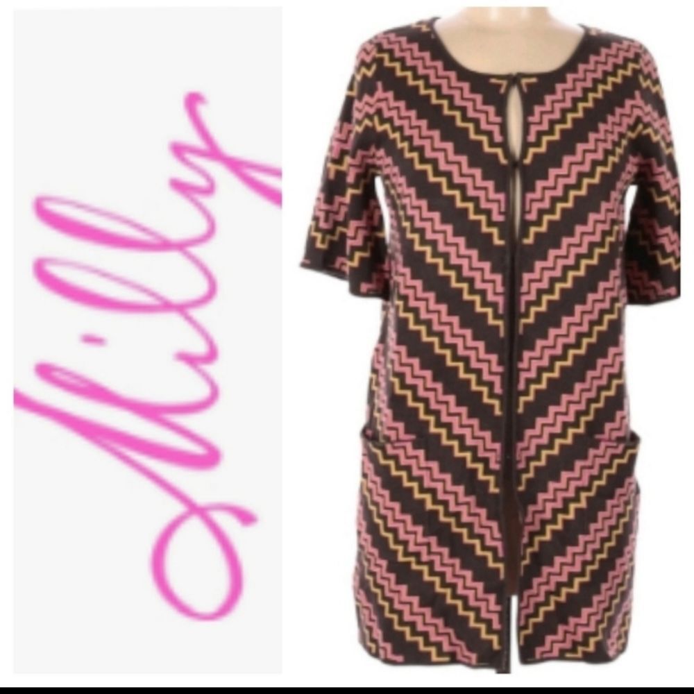 Milly zigzag chevron knit cardigan short sleeves long sweater size Small